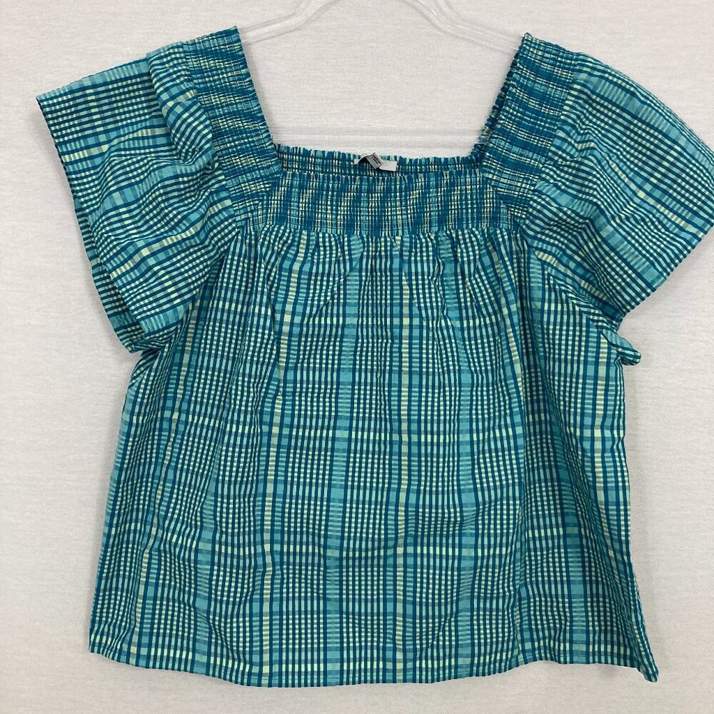 Rails Blue Green Augusta Mini Check Square Neck T… - image 3
